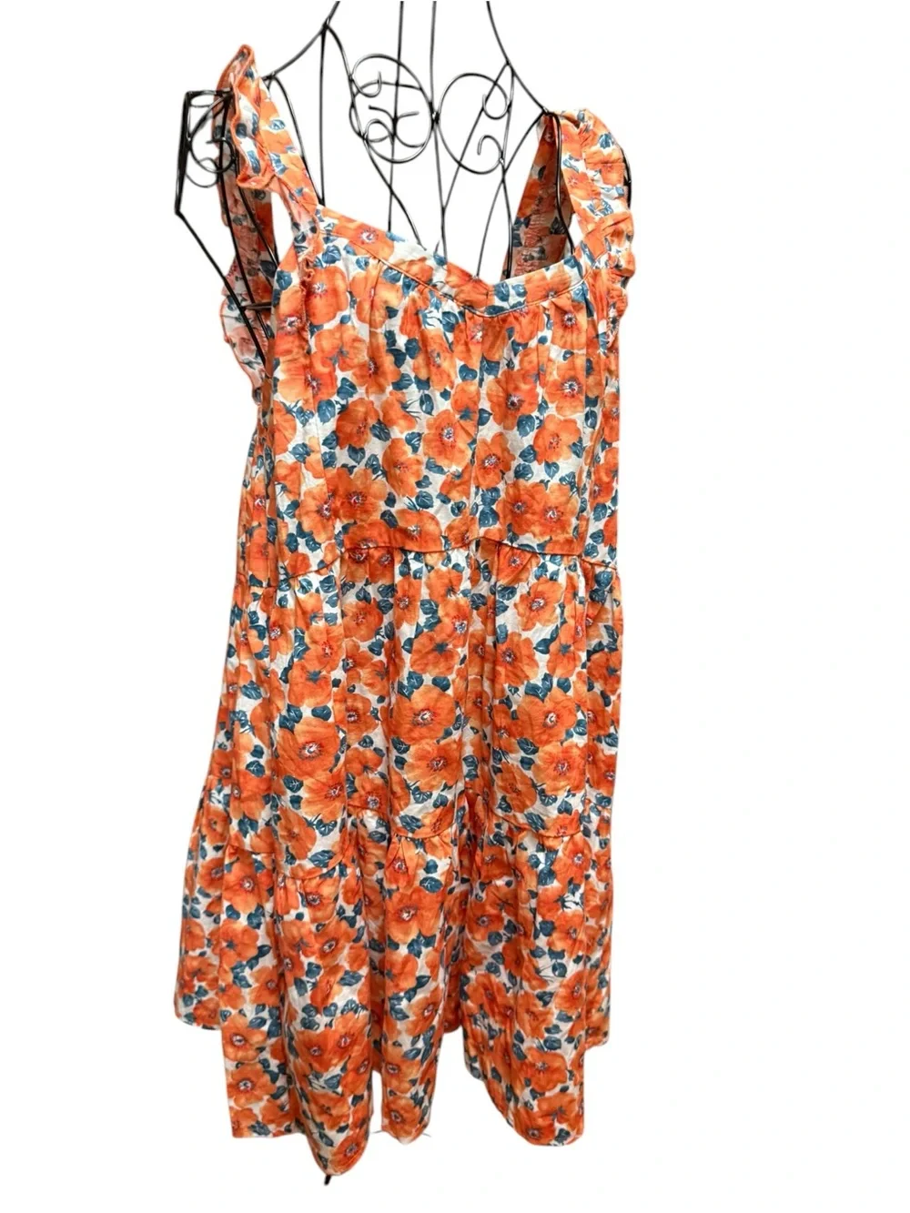 Orange Cotton Floral Sundress with Ruffled Straps size 10